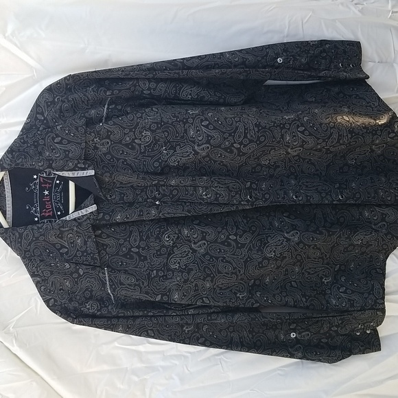 Rock 47 By Wrangler Black Graphic Western Snap Button 100% Cotton XXL - Picture 1 of 11